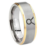 8mm Taurus Horoscope Step Edges Gold 2 Tone Tungsten Mens Ring Personalized