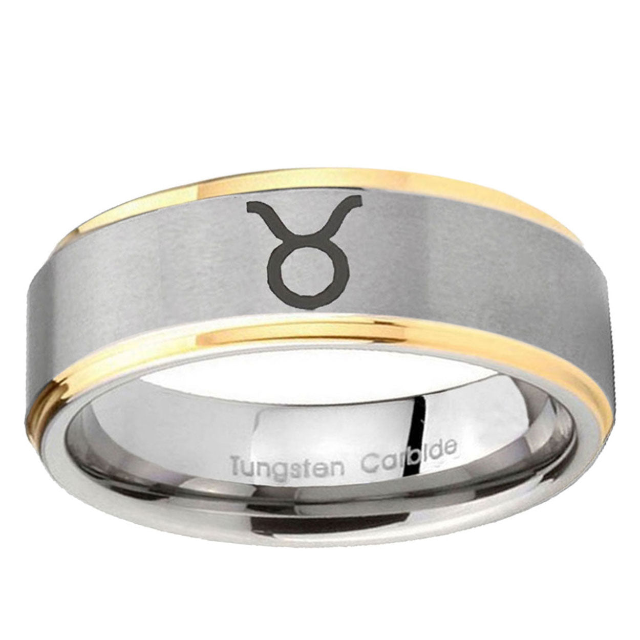 5mm Taurus Horoscope Step Edge Gold 2 Tone Tungsten Ring