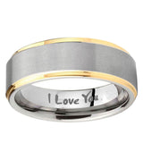 10mm I Love You Step Edge Gold 2 Tone Tungsten Ring
