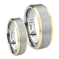 I Love You Step Edges Gold 2 Tone Tungsten Couple Rings