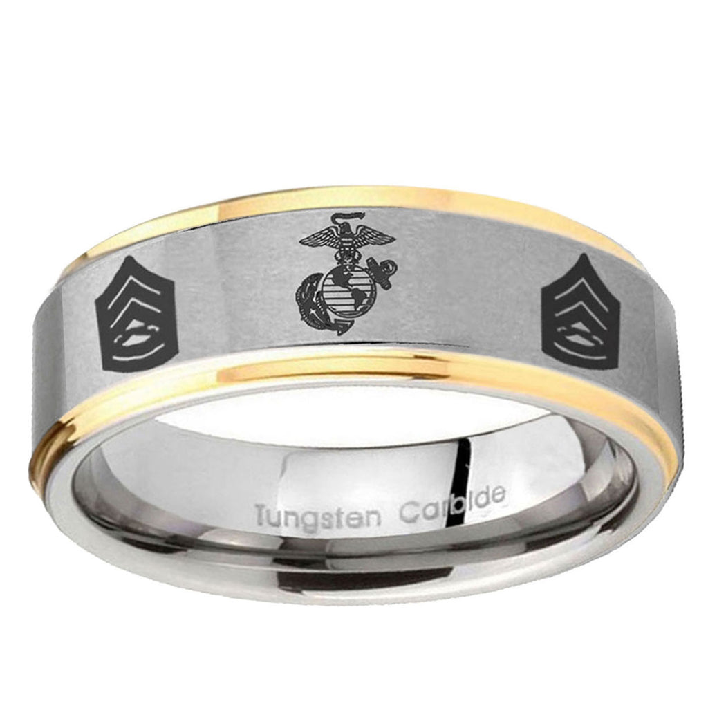 10mm Marine Army Sergeant Step Edge Gold 2 Tone Tungsten Ring