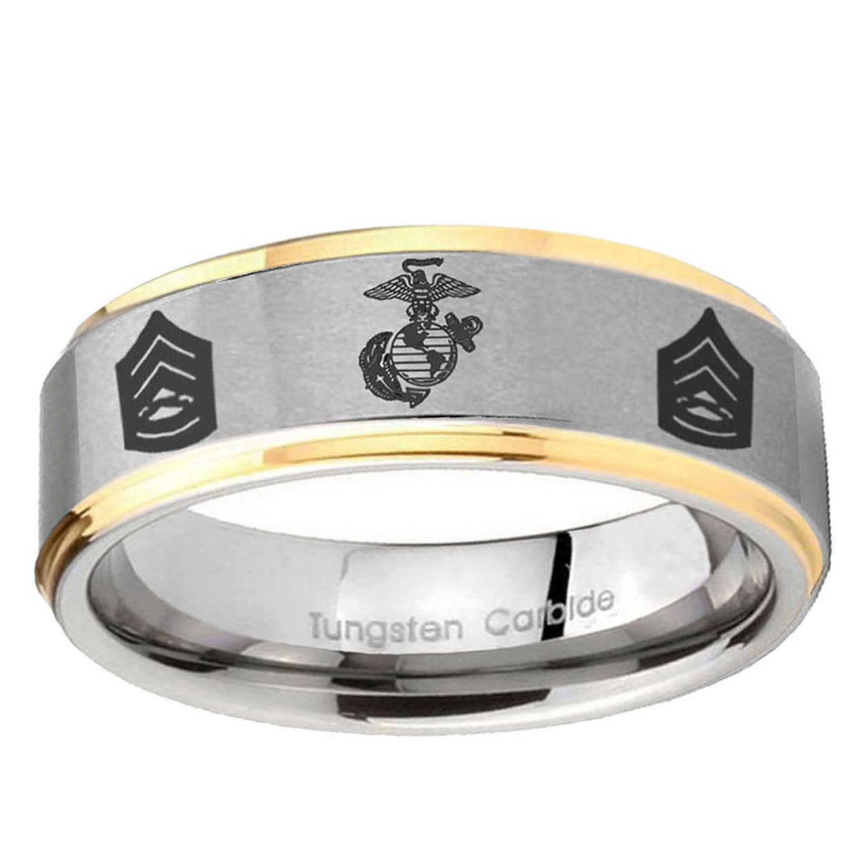 10mm Marine Army Sergeant Step Edge Gold 2 Tone Tungsten Ring