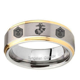 8mm-Marine-Chief-Master-Sergeant--Step-Edges-Gold-2-Tone-Tungsten-Engagement-Ring