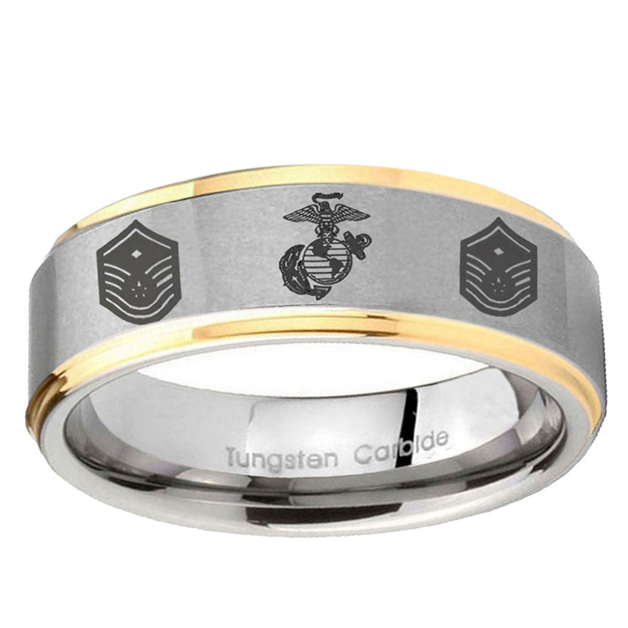 5mm Marine Chief Master Sergeant Step Edge Gold 2 Tone Tungsten Ring