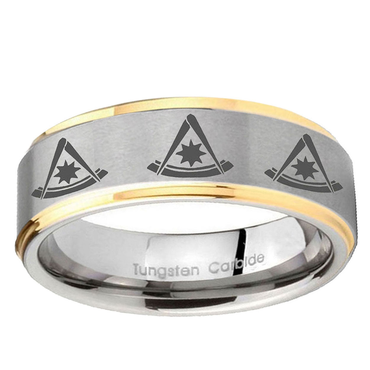 10mm Multiple Pester Master Masonic Step Edge Gold 2 Tone Tungsten Bands Ring