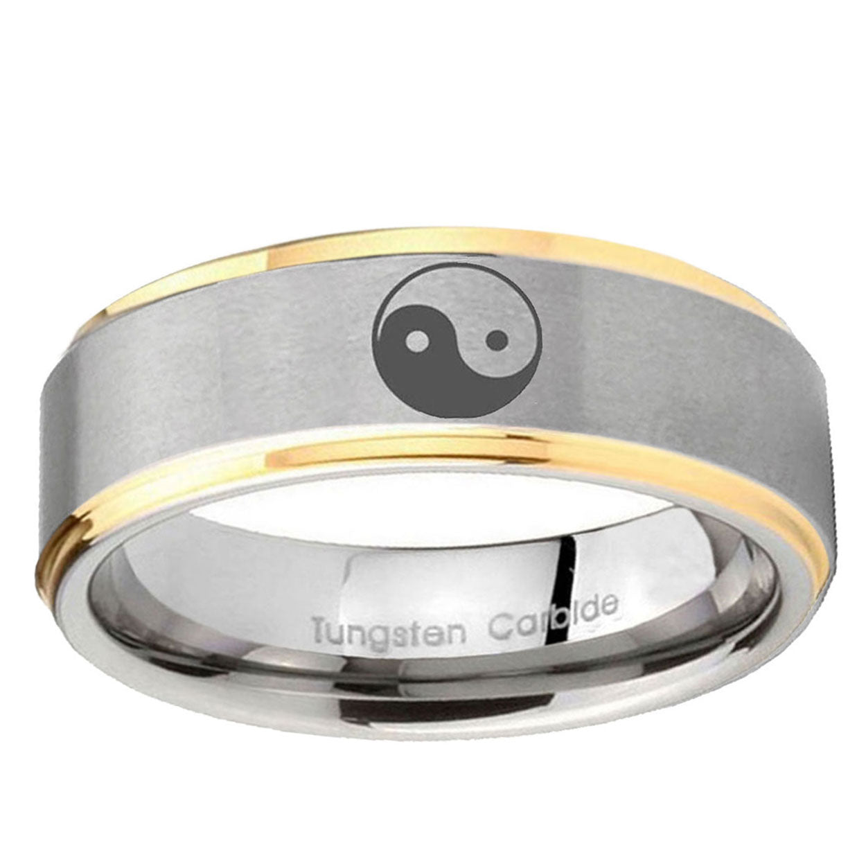 10mm Yin Yang Step Edge Gold 2 Tone Tungsten Carbide Promise Ring