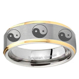 5, 8mm Multiple Yin Yang Step Edge Gold 2 Tone Tungsten Ring