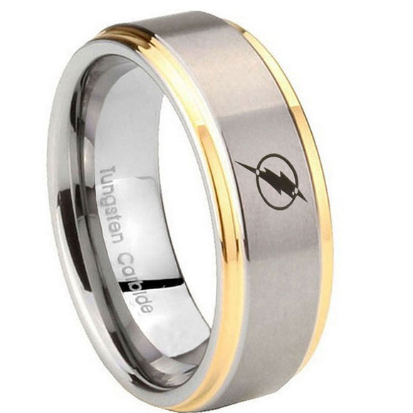 8mm Flash Step Edge Gold and Gray Custom Engraved Ring