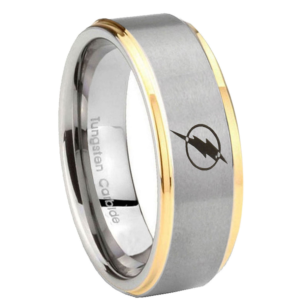 8mm Flash Step Edge Gold and Gray Custom Engraved Ring