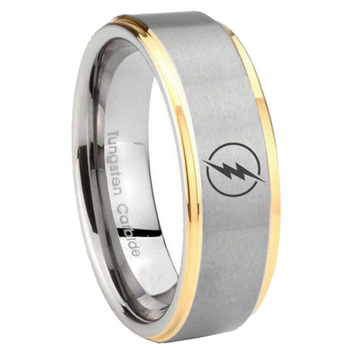 8mm Flash Step Edge Gold and Gray Custom Engraved Ring