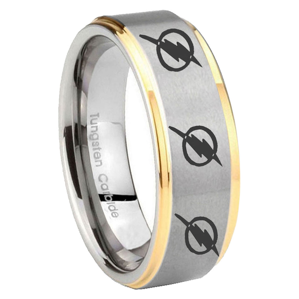 8mm Multiple Flash Step Edge Gold Gray Ring Silver Wedding