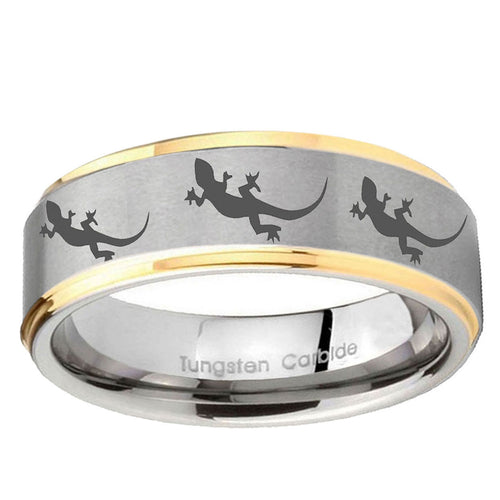 10mm Multiple Lizard Step Edge Gold 2 Tone Tungsten Ring