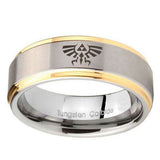 10mm-Zelda-Skyward-Sword-Step-Edges-Gold-2-Tone-Tungsten-Men's-Wedding-Band