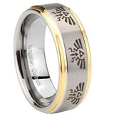 10mm-Multiple-Zelda-Skyward-Sword-Step-Edges-Gold-2-Tone-Tungsten-Rings-for-Men