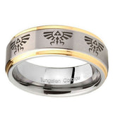 10mm-Multiple-Zelda-Skyward-Sword-Step-Edges-Gold-2-Tone-Tungsten-Rings-for-Men