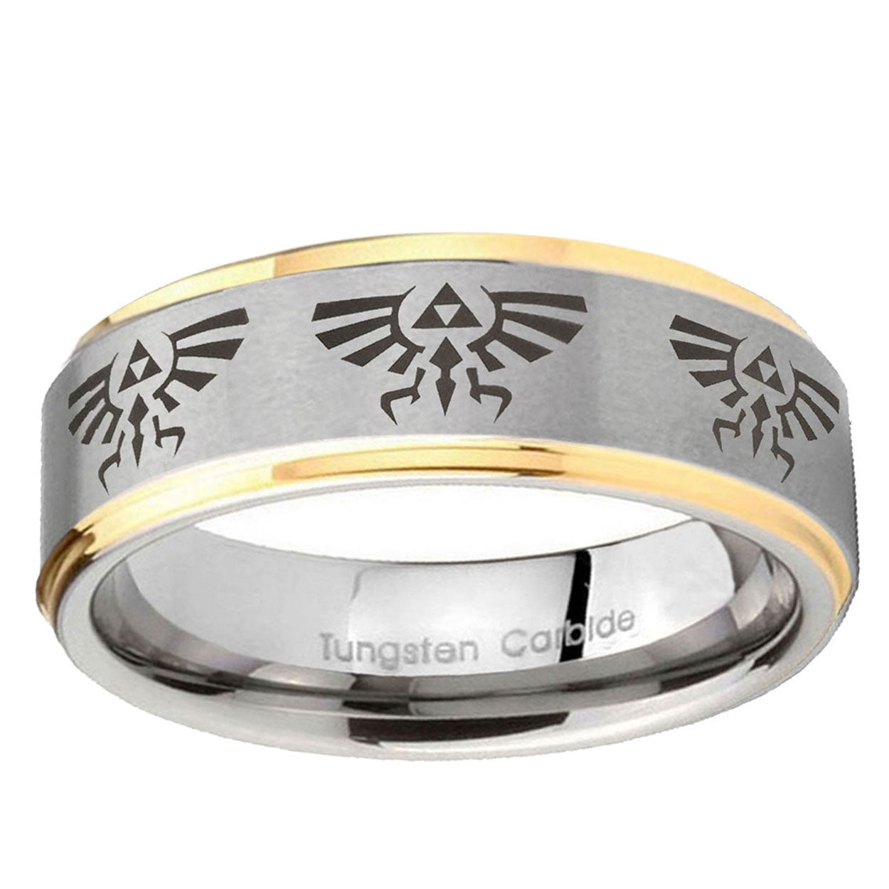 10mm Multiple Zelda Skyward Sword Step Edge Gold 2 Tone Tungsten Rings for Men