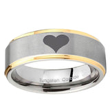 10mm Heart Step Edge Gold 2 Tone Tungsten Ring