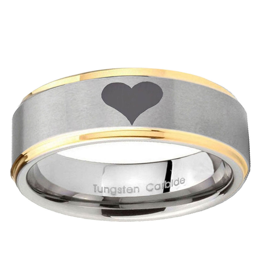 5mm Heart Step Edges Gold 2 Tone Tungsten Men's Band Ring