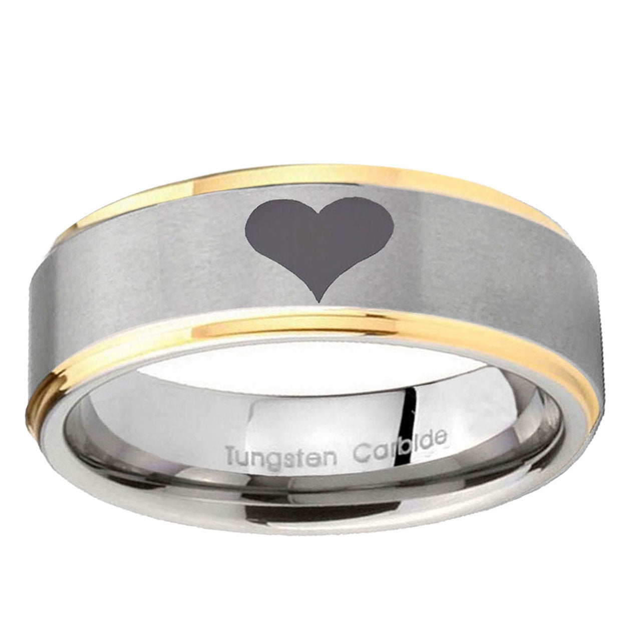 5mm Heart Step Edges Gold 2 Tone Tungsten Men's Band Ring