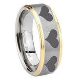 10mm Multiple Heart Step Edges Gold 2 Tone Tungsten Carbide Men's Band Ring