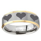 10mm Multiple Heart Step Edge Gold 2 Tone Tungsten Ring