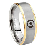 8mm Green Lantern Step Edge Gold and Gray Custom Tungsten Ring