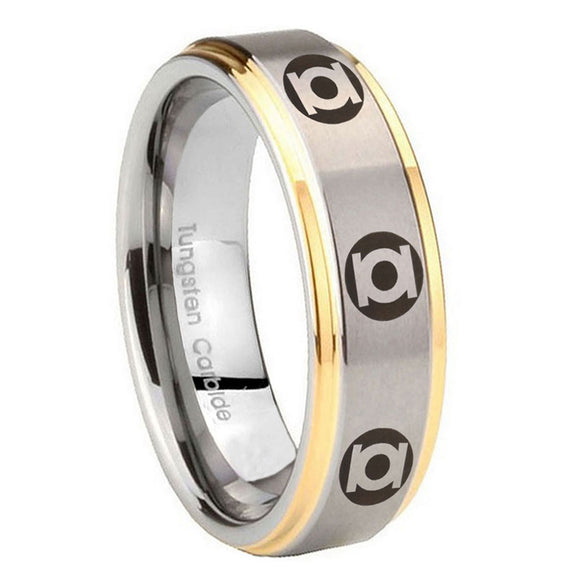 8mm Multiple Green Lantern Step Edge Gold and Gray Best Man Gift