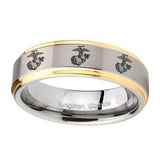10mm-Multiple-Marine-Step-Edges-Gold-2-Tone-Tungsten-Wedding-Engraving-Ring