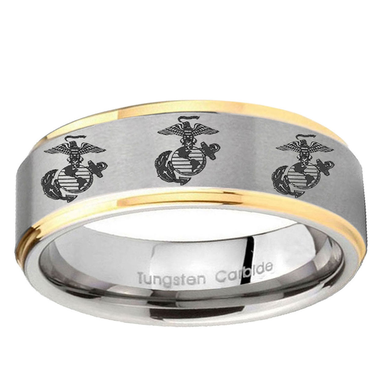 5mm Multiple Marine Step Edges Gold 2 Tone Tungsten Ring