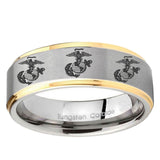 10mm Multiple Marine Step Edge Gold 2 Tone Tungsten Wedding Engraving Ring