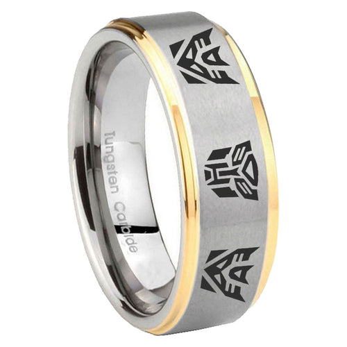 10mm Transformers Autobot Decepticon Step Edges Gold 2 Tone Tungsten Mens Bands Ring