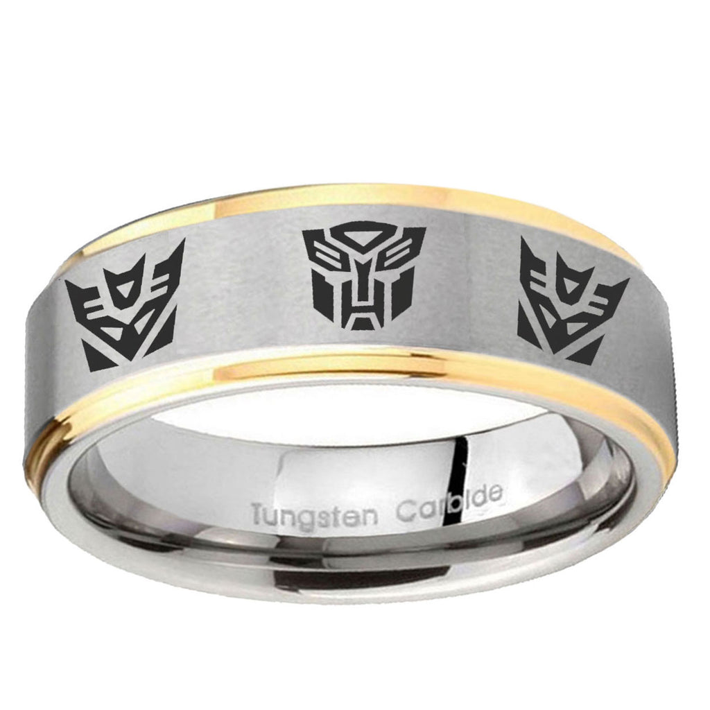 5mm Transformers Autobot Decepticon Step Edge Gold 2 Tone Tungsten Ring