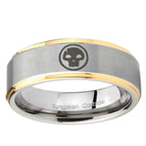 5, 8mm Skull Step Edge Gold 2 Tone Tungsten Ring