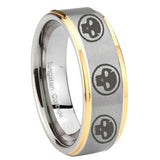 10mm Multiple Skull Step Edges Gold 2 Tone Tungsten Carbide Bands Ring