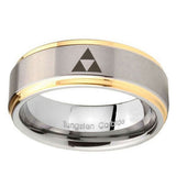 10mm-Zelda-Triforce-Step-Edges-Gold-2-Tone-Tungsten-Carbide-Men's-Wedding-Ring