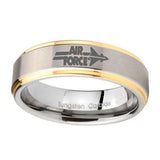 10mm-Step-Edges-Air-Force-14K-Gold-IP-Tungsten-Two-Tone-Men's-Ring