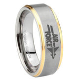 8mm Step Edges Air Force 14K Gold IP Tungsten 2 Tone Laser Engraved Ring