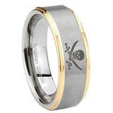 8mm Skull Pirate Step Edges Gold 2 Tone Tungsten Carbide Engagement Ring