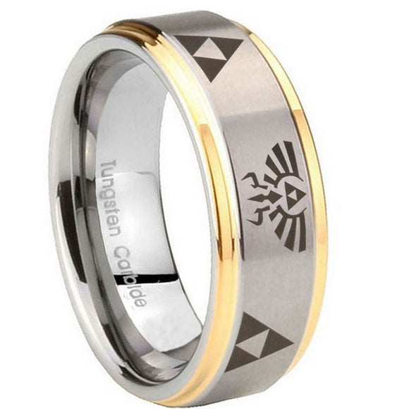 8mm-Legend-of-Zelda-Step-Edges-Gold-2-Tone-Tungsten-Carbide-Men's-Promise-Rings