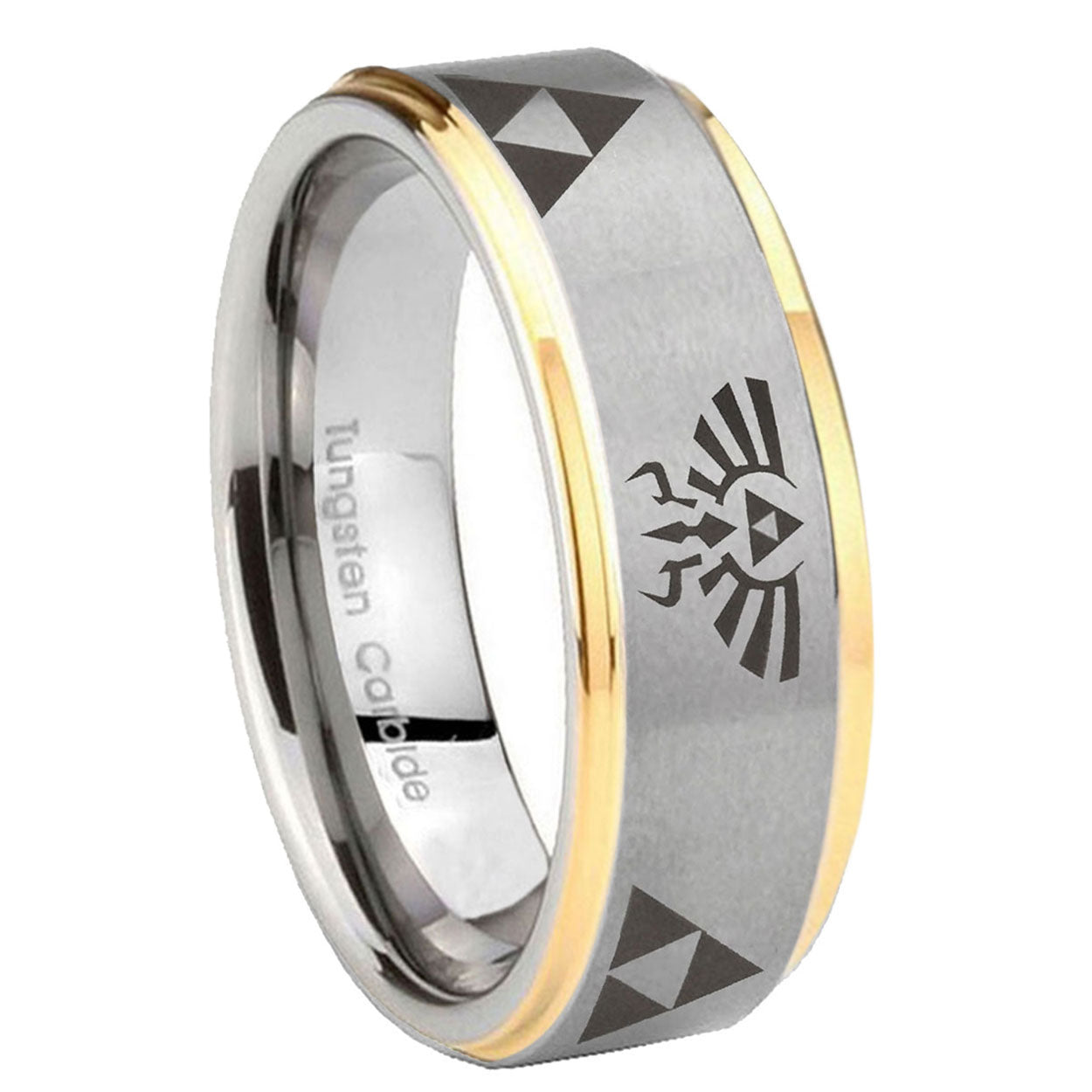 8mm Legend of Zelda Step Edges Gold 2 Tone Tungsten Ring