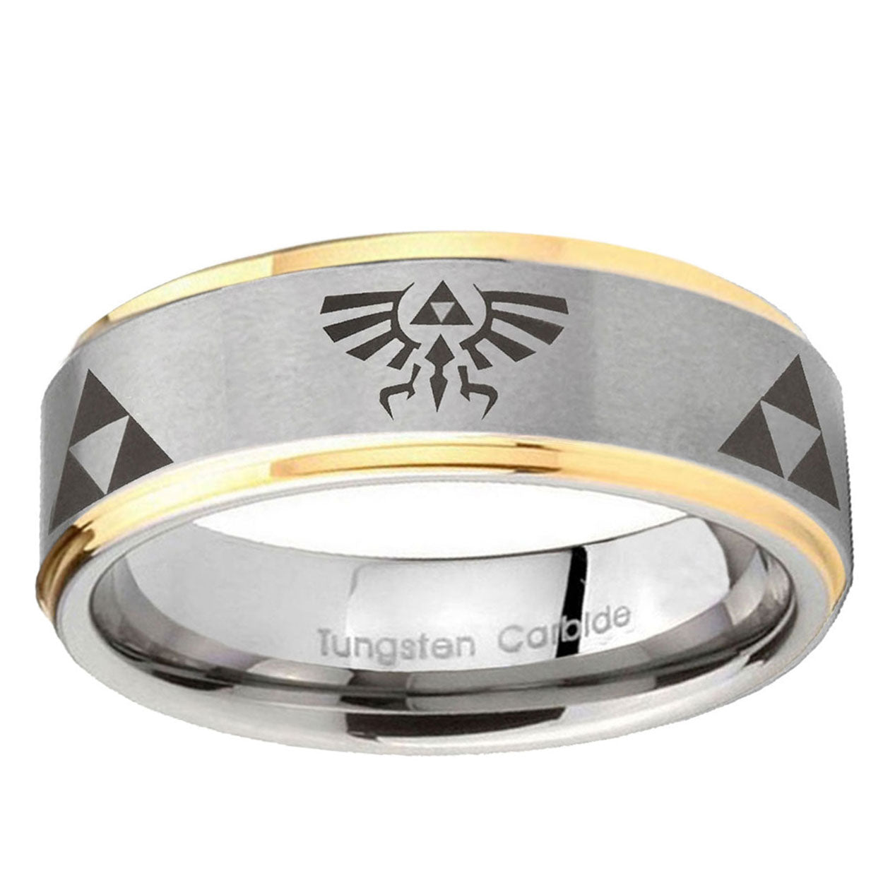 5mm Legend of Zelda Step Edges Gold 2 Tone Tungsten Ring