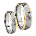 Legend of Zelda Step Edges Gold 2 Tone Tungsten Mens Set Rings