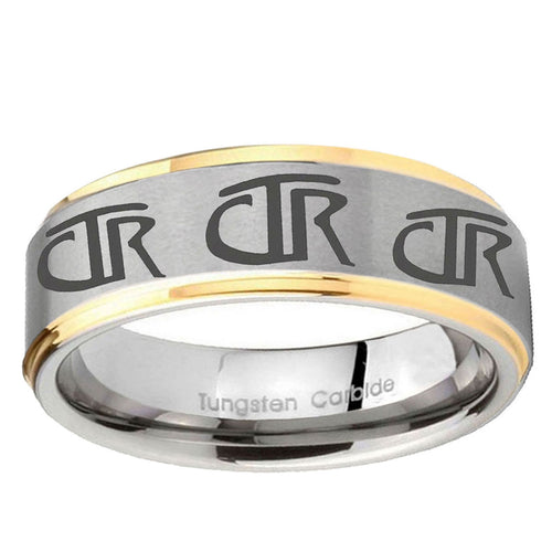 10mm Multiple CTR Step Edge Gold 2 Tone Tungsten Ring