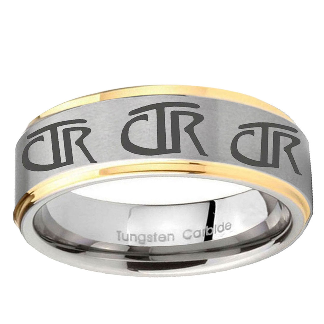 5mm Multiple CTR Step Edges Gold 2 Tone Tungsten Ring