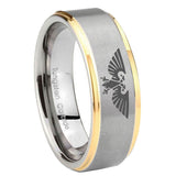 Bride and Groom Aquila Step Edges Gold 2 Tone Tungsten Mens Promise Ring Set