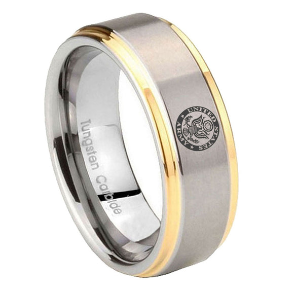 10mm-U.S.-Army-Step-Edges-Gold-2-Tone-Tungsten-Carbide-Bands-Ring