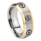8mm Blue Green Lantern Step Edge Gold and Gray Ring Silver Wedding