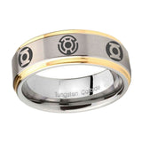 5, 8mm Blue Green Lantern Step Edge Gold and Gray Ring Silver Wedding