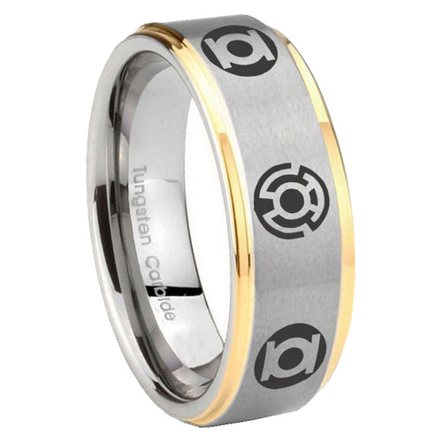 8mm Blue Green Lantern Step Edge Gold Gray Tungsten Ring