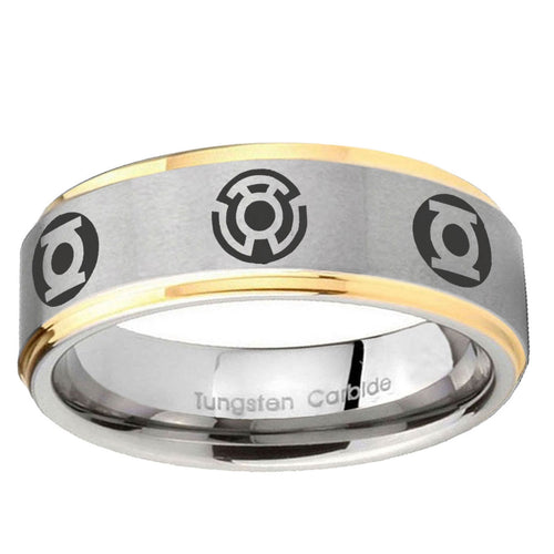 5mm Blue Green Lantern Step Edge Gold Gray Tungsten Ring